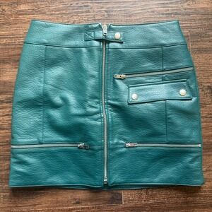 NWT ASOS Design Faux Leather Moto Mini Skirt - Deep Teal Biker Style - US 8